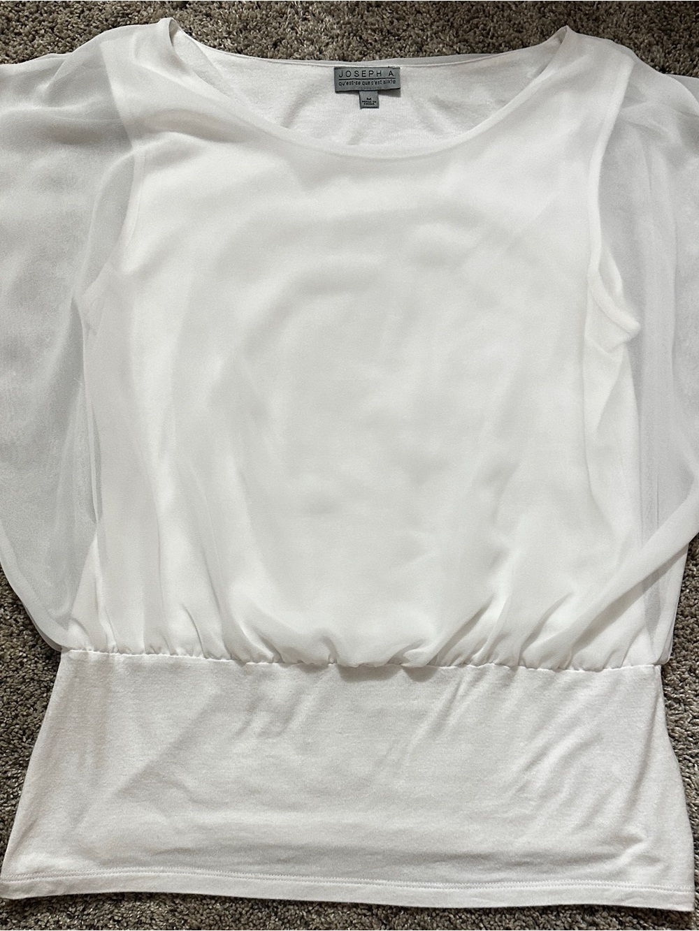 #133 Joseph A white Sheer Scoop Neck Blouson